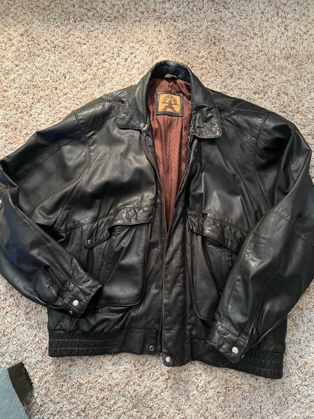 Vintage Men's Black-Brown Leather Bomber Jacket - Phase 2 size XXL